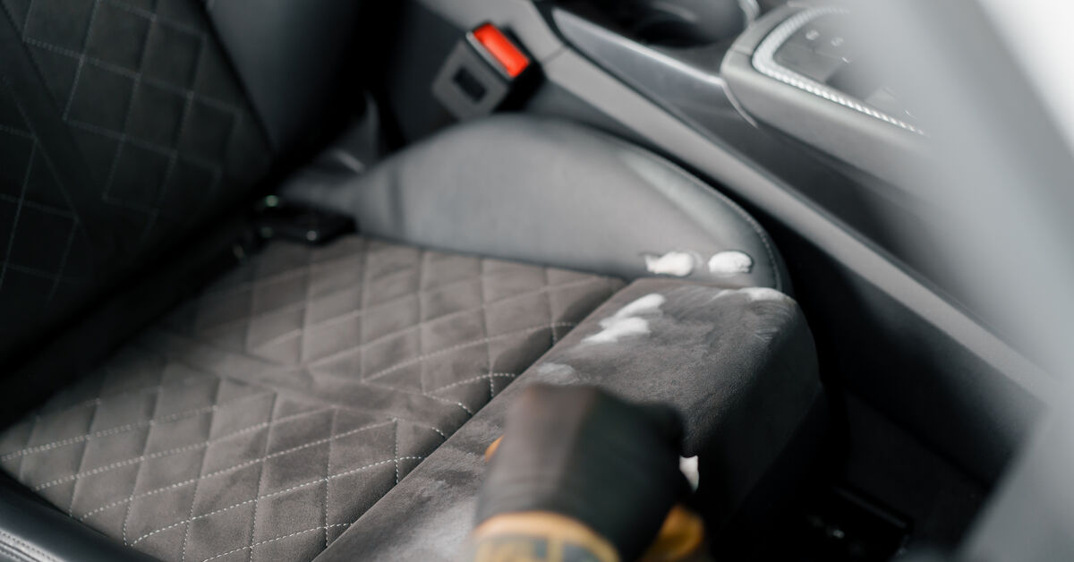 Dirty car seat with crumbs