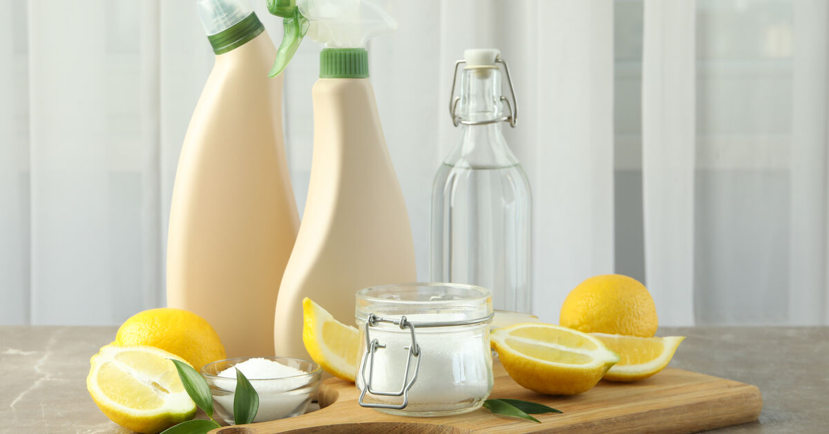Commercial limescale remover bottle in bathroom
