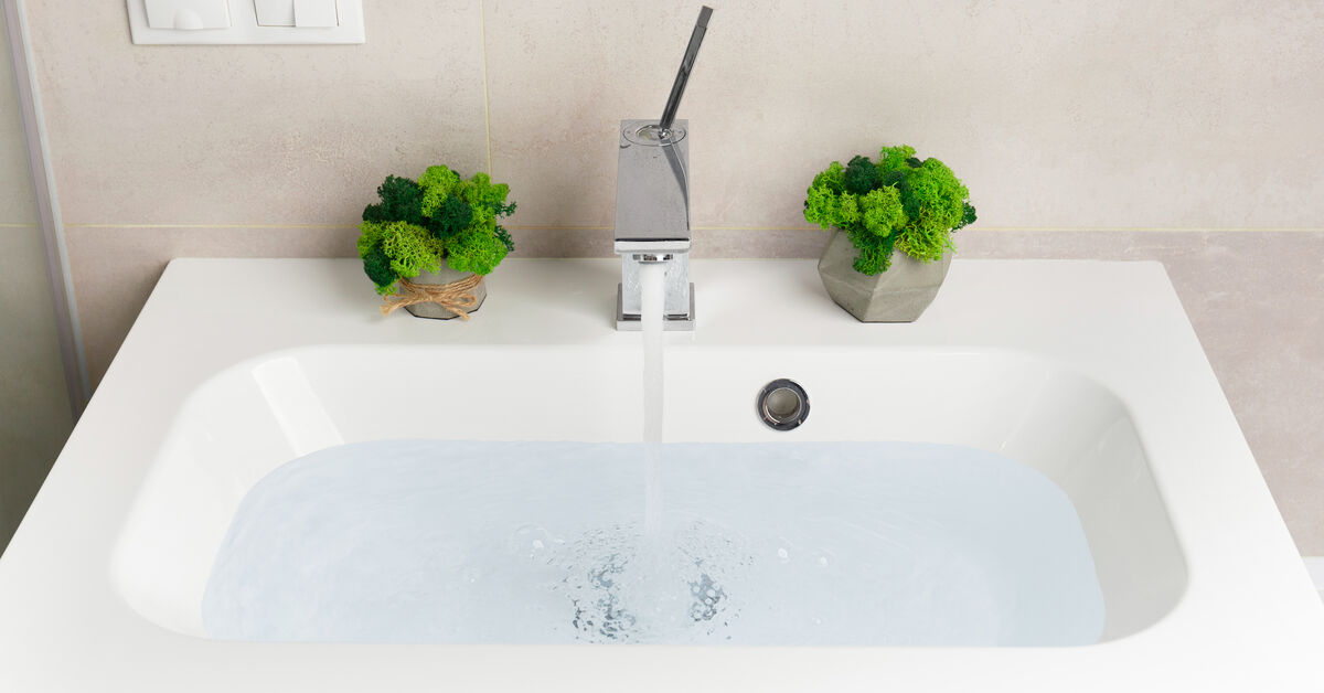Water pooling in a bathroom sink