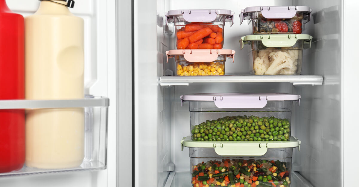 Organized food stored neatly in refrigerator